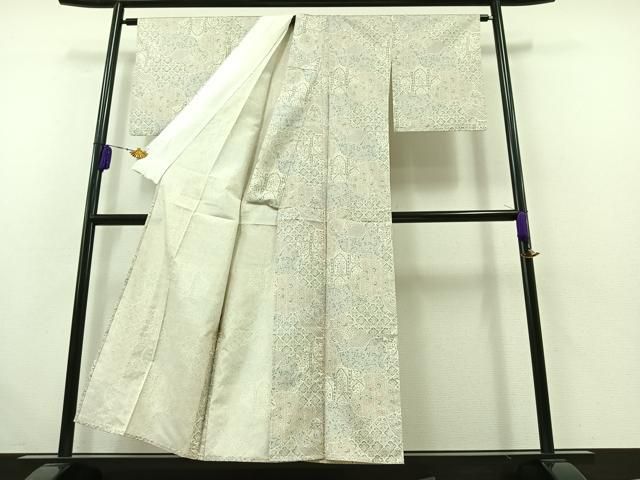 平和屋着物▽本場大島紬　白大島　単衣　草花文　正絹　逸品　AABB4510jh 平和屋着物▽本場大島紬 白大島 単衣 草花文 正絹 逸品 AABB4510jh