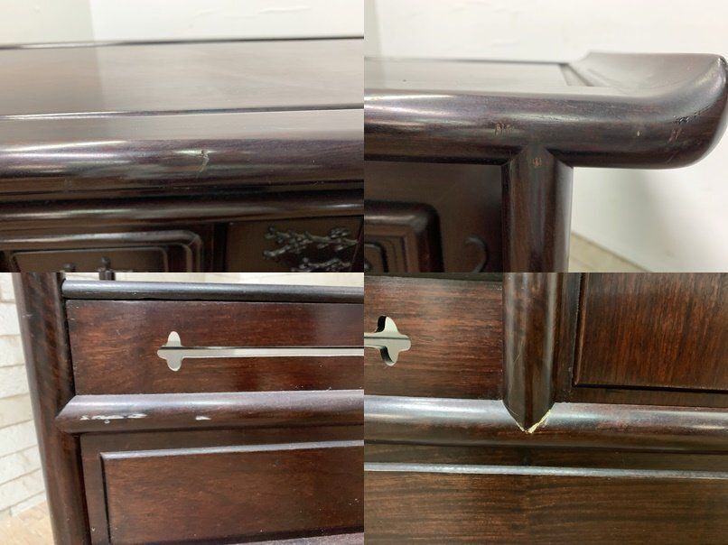 【美品】紫檀　茶箪笥・違い棚・飾り棚 黒檀 高級 和家具 茶棚 茶箪笥 飾り棚 違い棚 花梨 紫檀 唐木