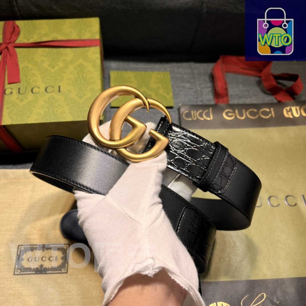 今日特価】GUCCI New Model ブラックレザーベルト with GG