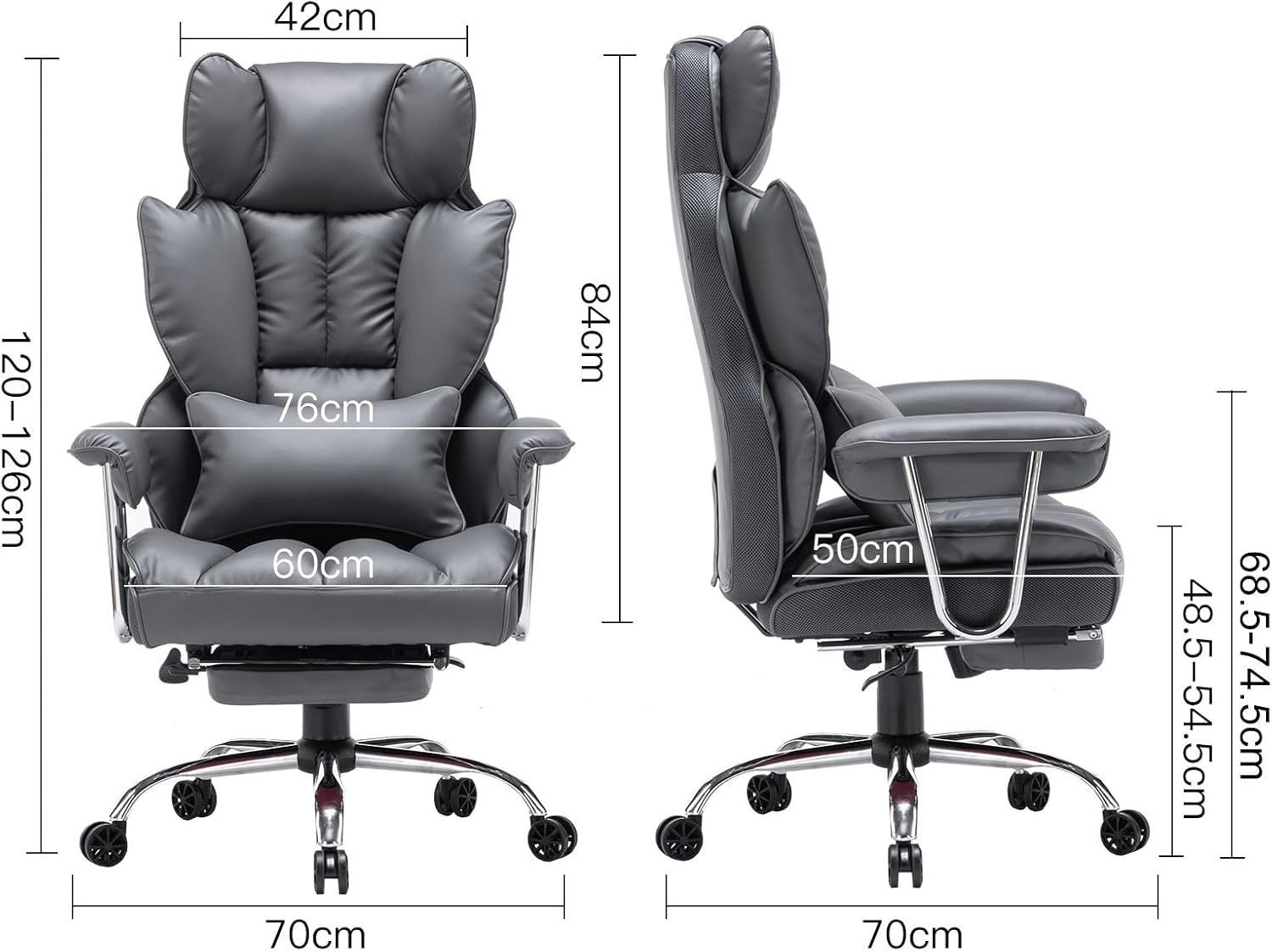 SKYEゲーミングチェア PUレザー オフィスチェア|デスクチェア|社長椅子 伸縮 のオットマン 座り心地最高 椅子 ランバーサポート ひじ掛け付き ダークグレー