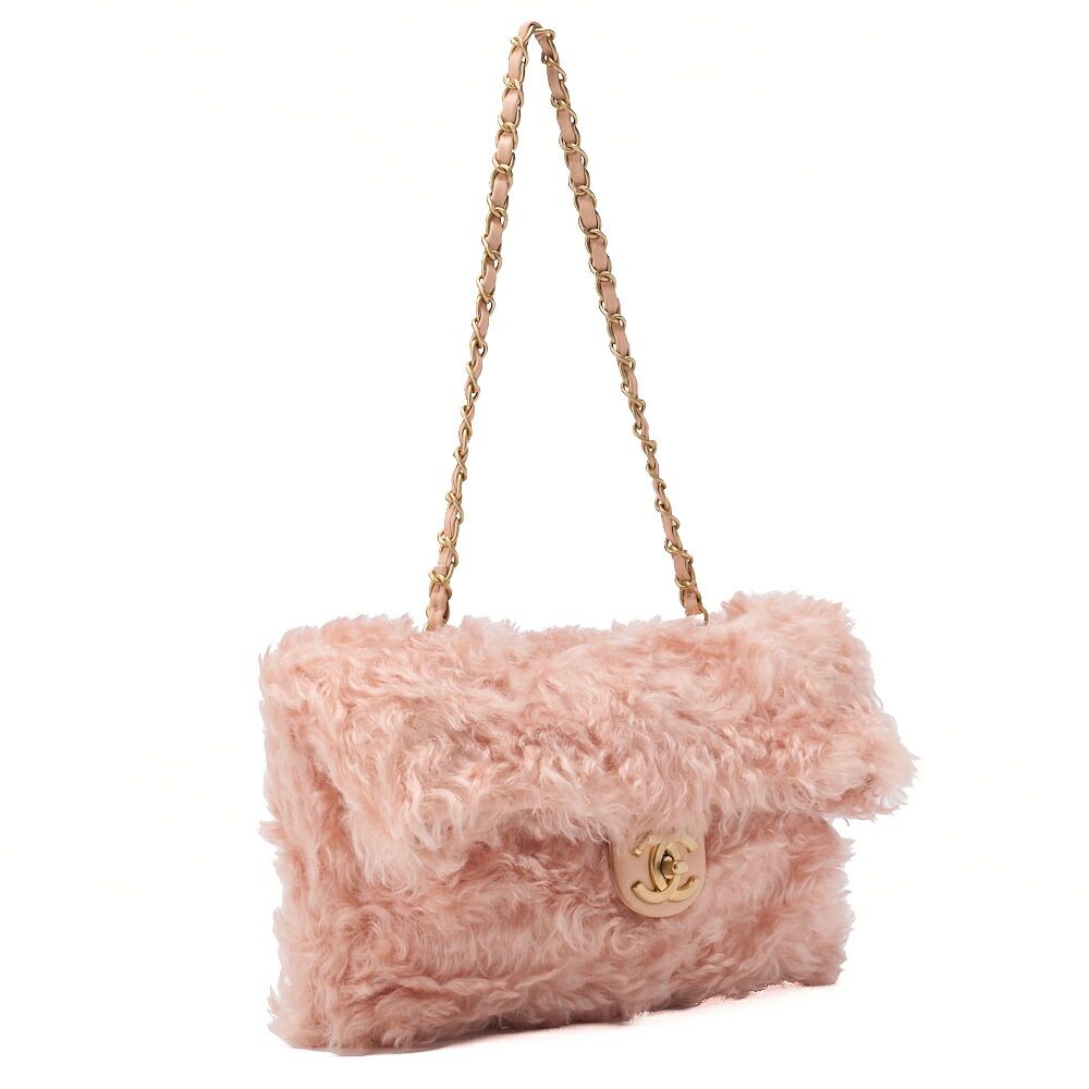 CHANEL シャネル ショルダーバッグ ファー ターンロック シングルフラップ がま口 ピンク ゴールド金具 レディース DECORATOM_COM_BR