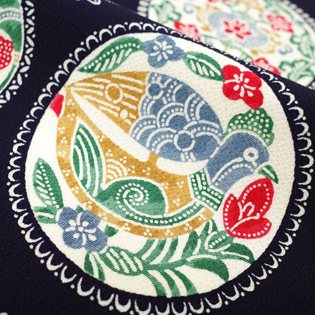 新古品】 名古屋帯 正絹 未使用 九寸 全通 縮緬 ちりめん 型染 手染め