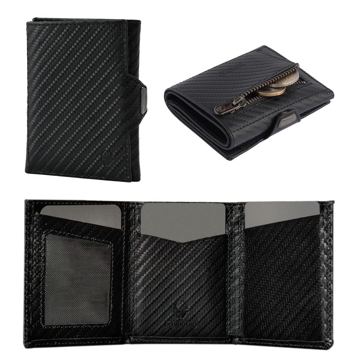 在庫処分 コンパクト財布 本革 ミニ財布 プレゼント メンズ コンパクト ミニウォレット 財布 za057-carbon DONBOLSO