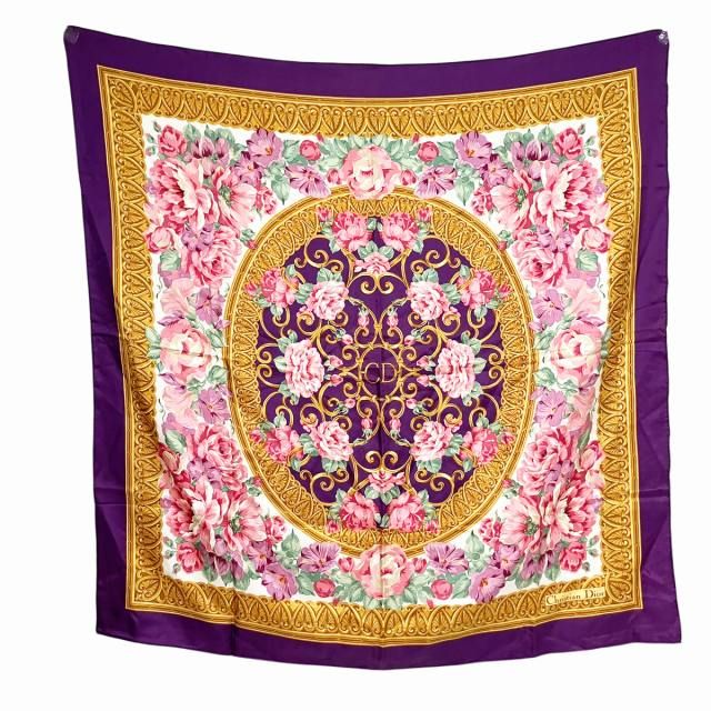 【新品未使用】Christian Dior 花柄スカーフ パープル系 Dior - □美品□ ChristianDior ディオール シルク100% バラ
