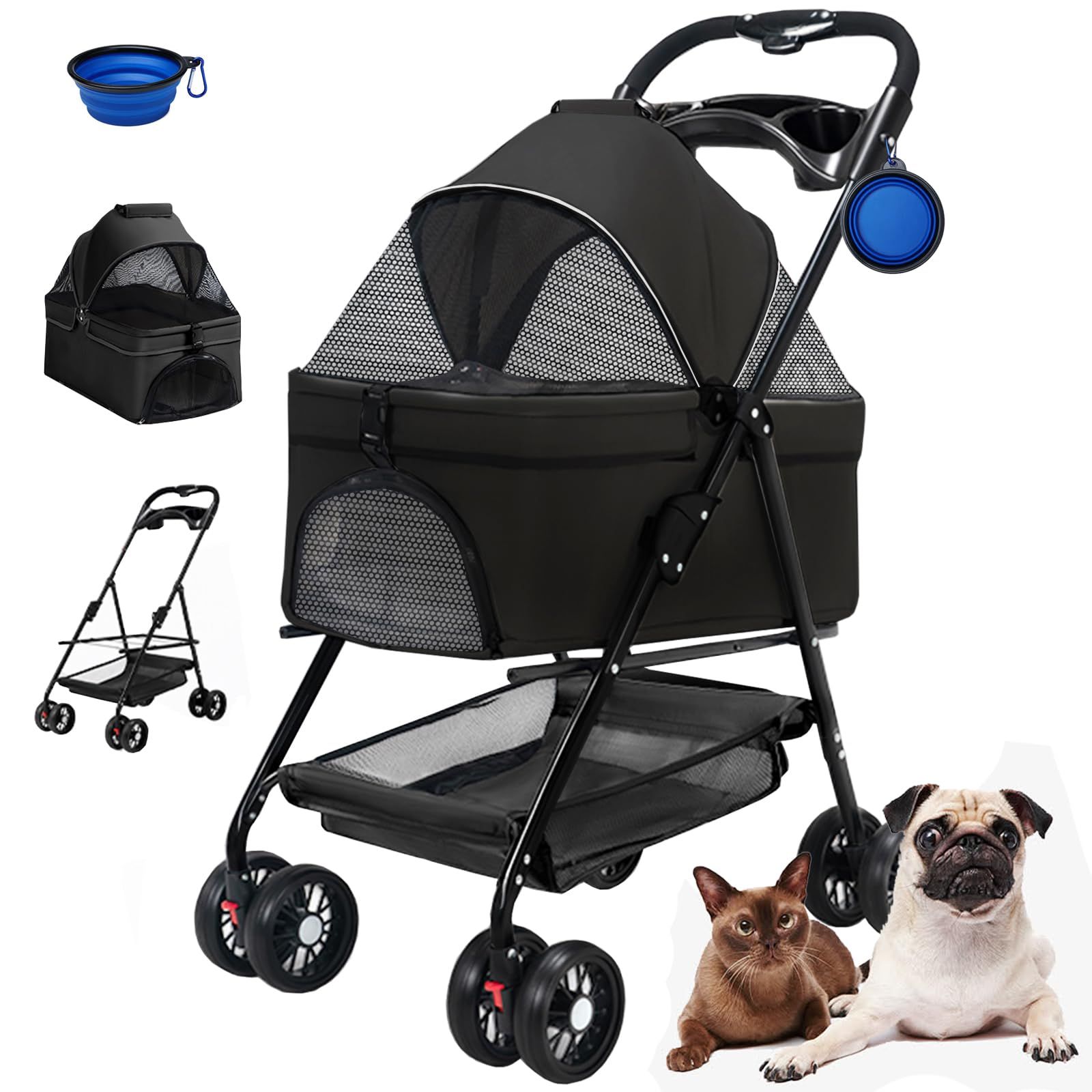 中型犬 小型犬 後輪ブレーキ付 猫 猫 多頭飼い対応 前輪360°回転 ドッグカート 4輪 お散歩 耐荷重20KG 介護用 ドリンクホルダー付き 買い物かご 交換用クッション付き 通院 カート 犬用カート 犬用ベビーカー 組み立て簡単 3WAYモデル