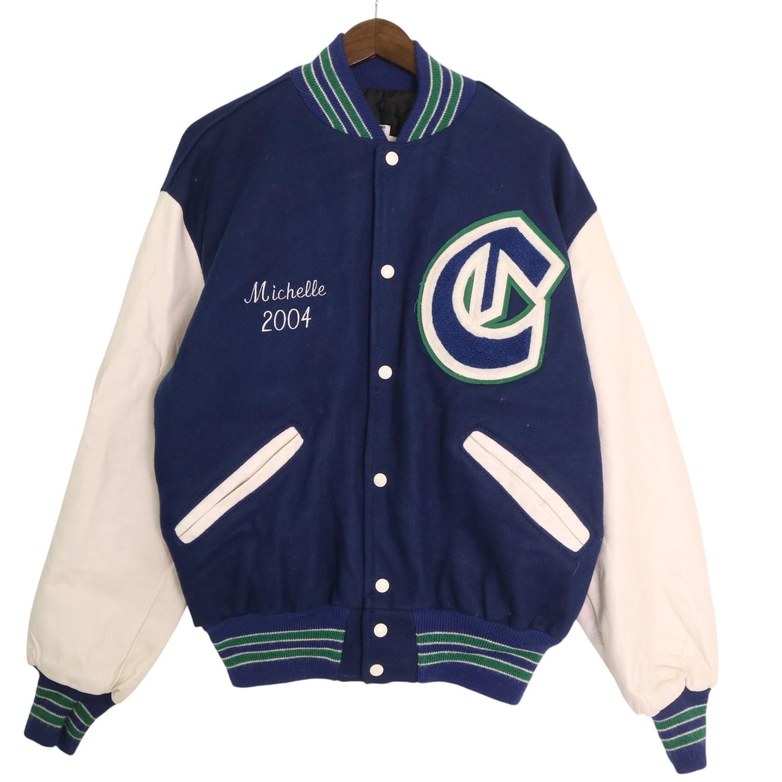 00年代 USA製 DeLONG デロング ウール スタジアムジャケット ネイビー (メンズ L) 中古 古着 A2743