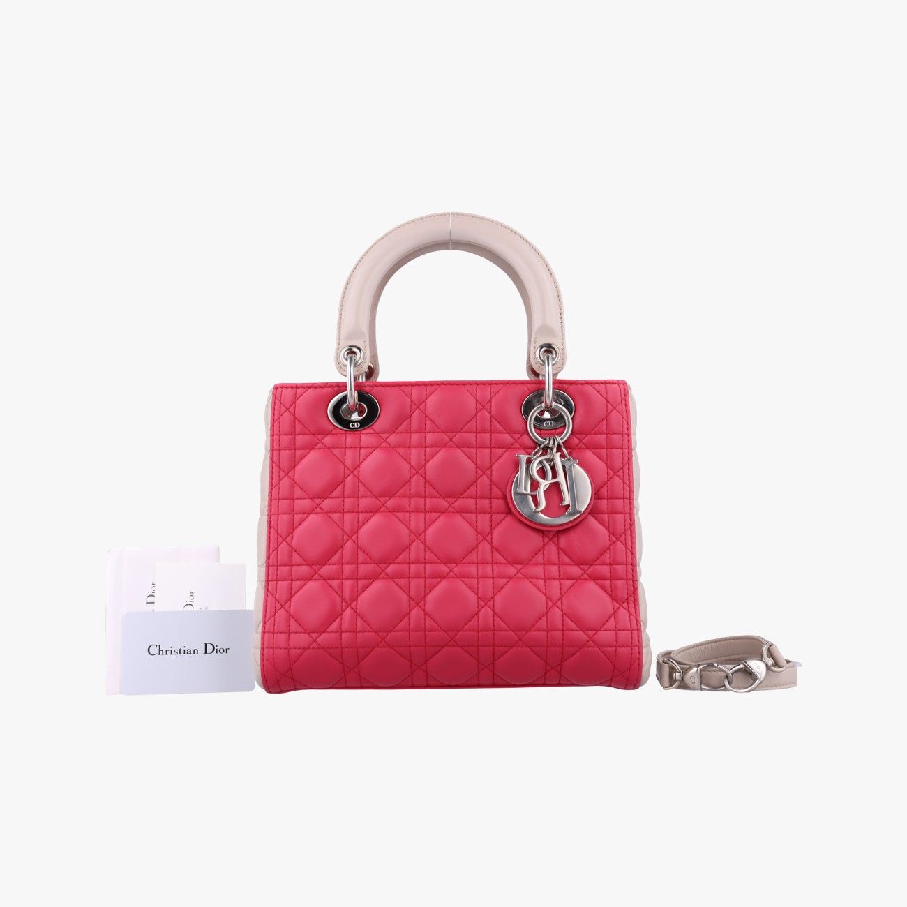 クリスチャンディオールChristian Diorレディ ディオールローズ レッド×グレーラムスキン15-BO-1123