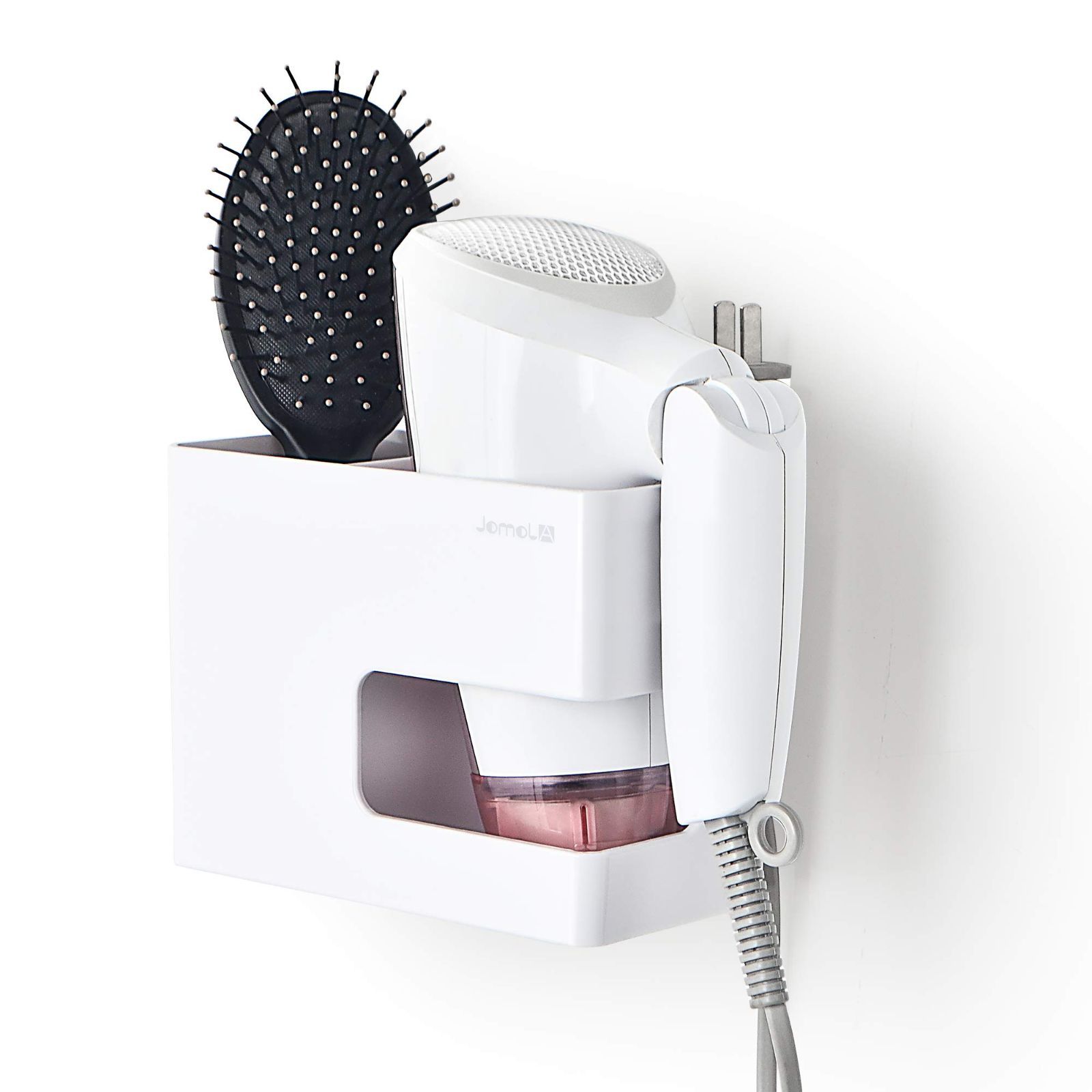 オーガナイザーL15.6×W8×H12cmホワイト 収納ボックス 小物 アクセサリー 穴開け不要ヘアドライヤー ラック 多機能 小物収納 壁掛け ドライヤースタンド JOMOLA ヘアドライヤーホルダー