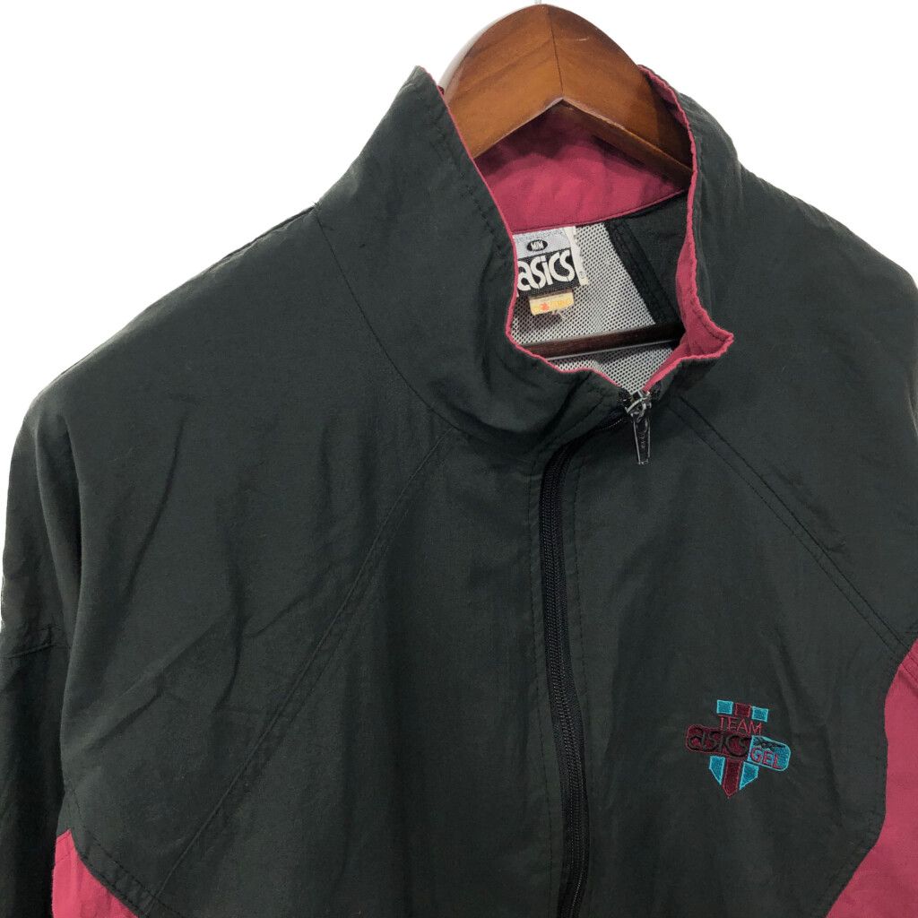 90年代 カナダ製 asics アシックス ナイロン トラックジャケット スポーツ ブラック (メンズ M) 中古 古着 Q3987 90年代 カナダ製 asics アシックス ナイロン トラックジャケット