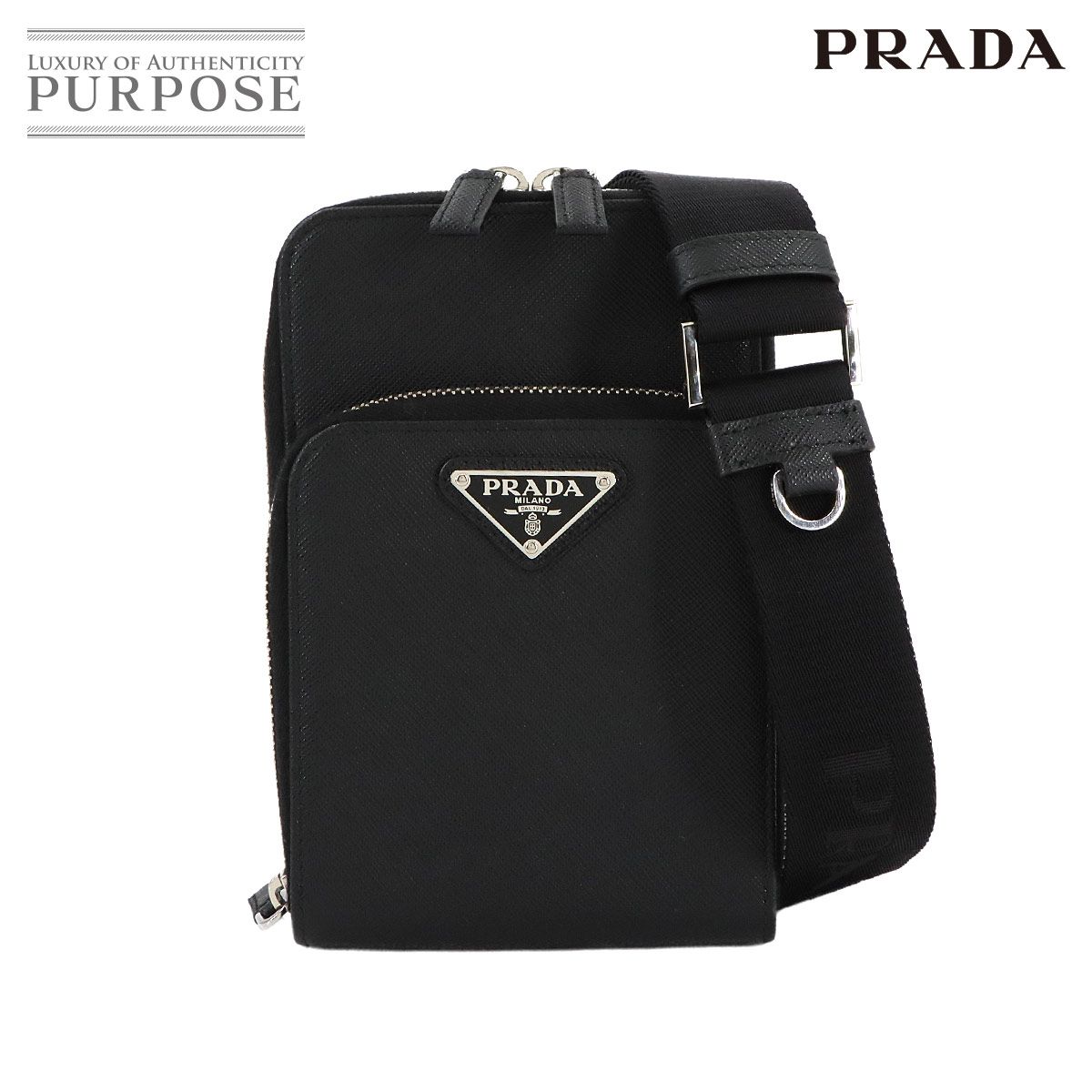 プラダ PRADA スマートフォン ケース ショルダー バッグ サフィアーノレザー ネロ 2ZH126 シルバー 金具 90294278