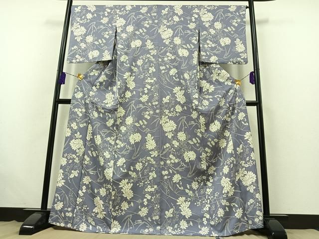 平和屋着物 小紋 単衣 手描き 草花文 洗える着物 AABB5204jh