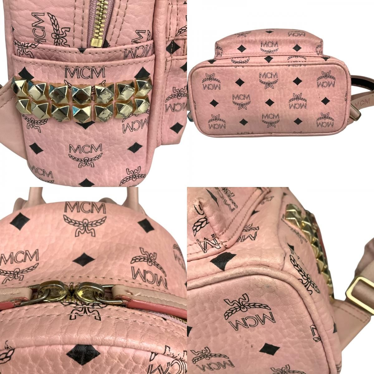 MCM スターク サイドスタッズ バックパックミニ ピンク グラム 