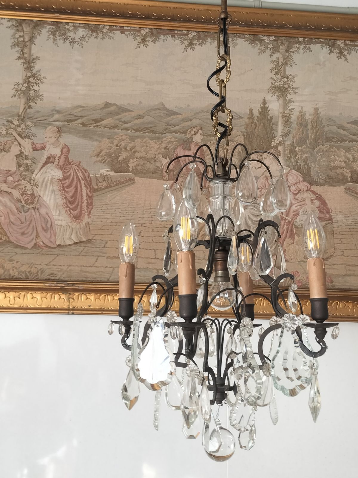 フランス アンティーク シャンデリア ケージ 照明 クリスタルドロップ ライト 5灯 店舗 NEXPOTALLINN_EU