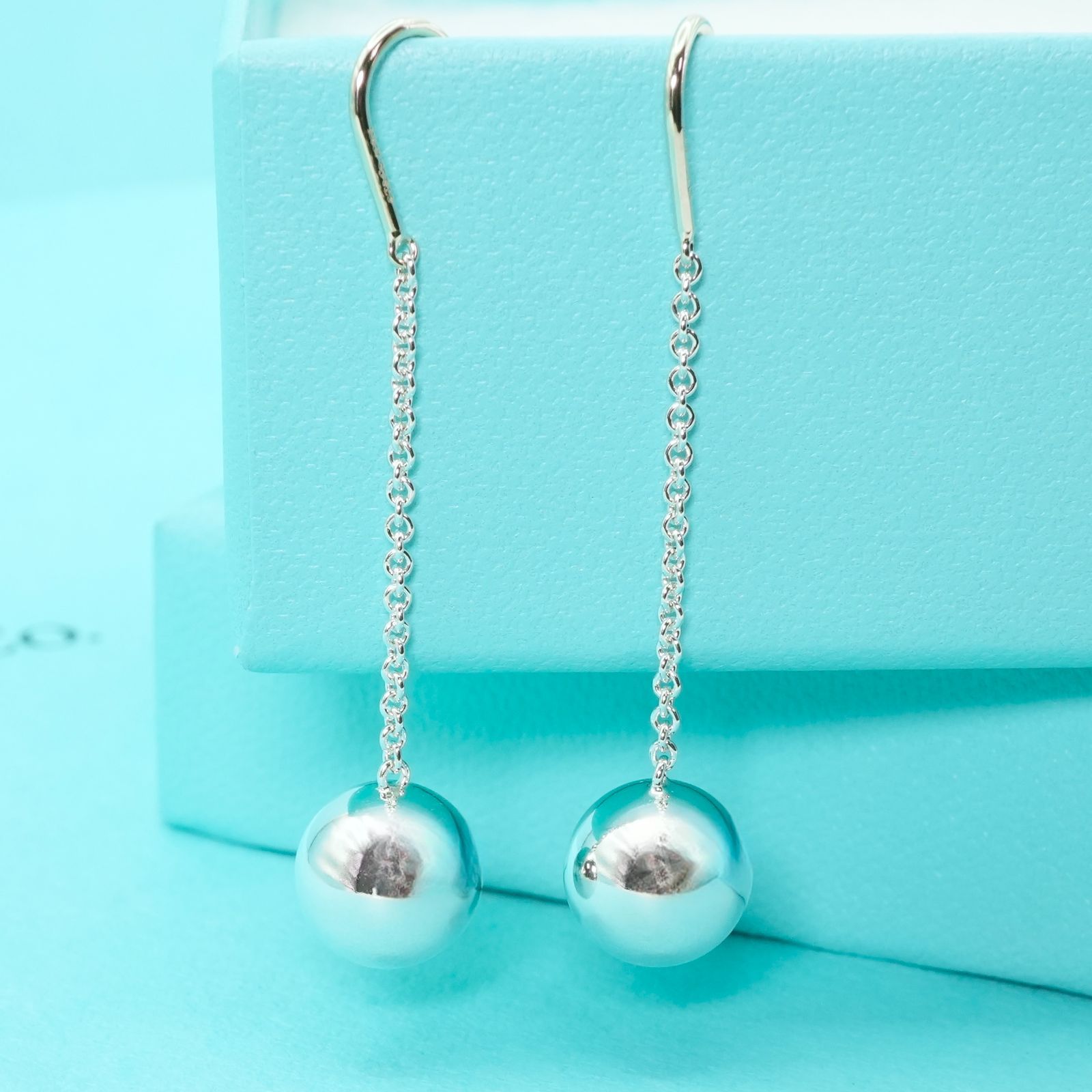 極美品ティファニー ハードウェア ボール チェーン ピアス シルバー25