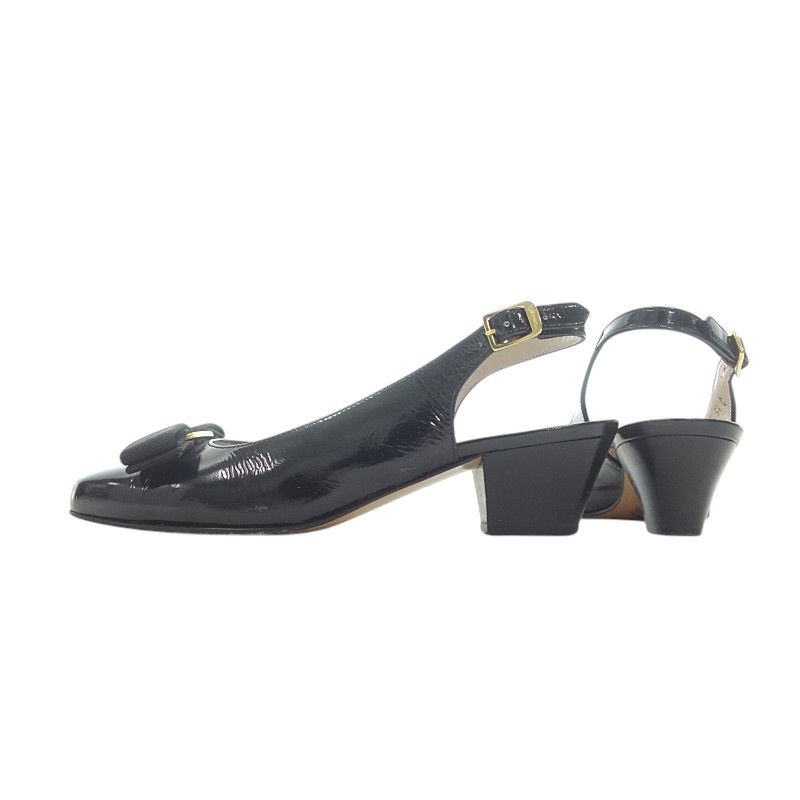 Ferragamoサルヴァトーレ・フェラガモ エナメル リボン パンプス 黒 FERRAGAMO フェラガモ エナメル パンプス リボン レディース