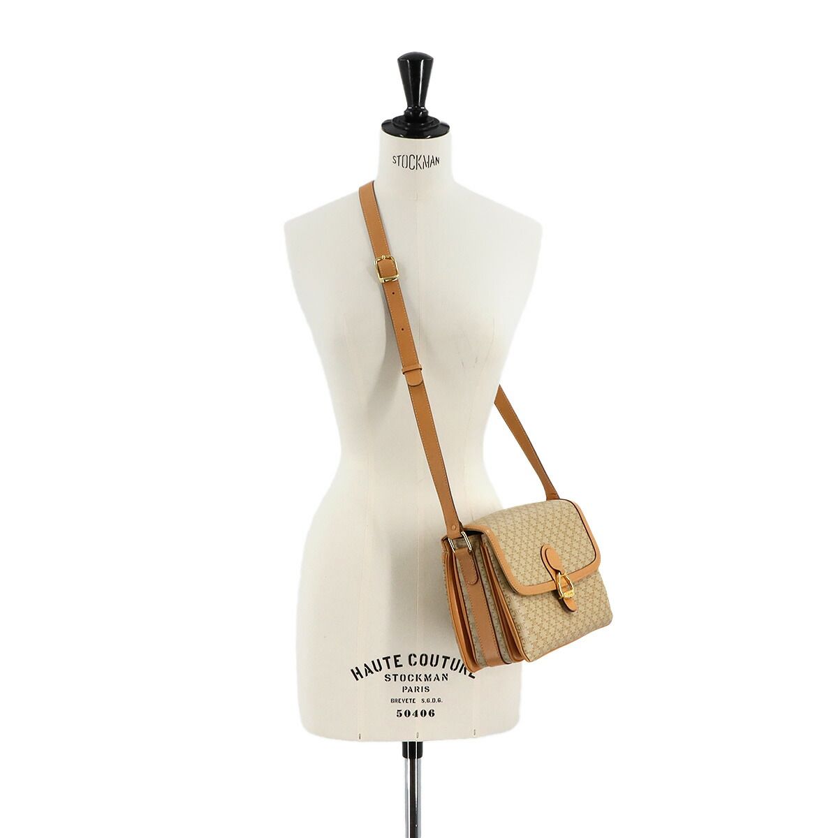 美品 セリーヌ CELINE マカダム柄 ショルダー バッグ PVC レザー 