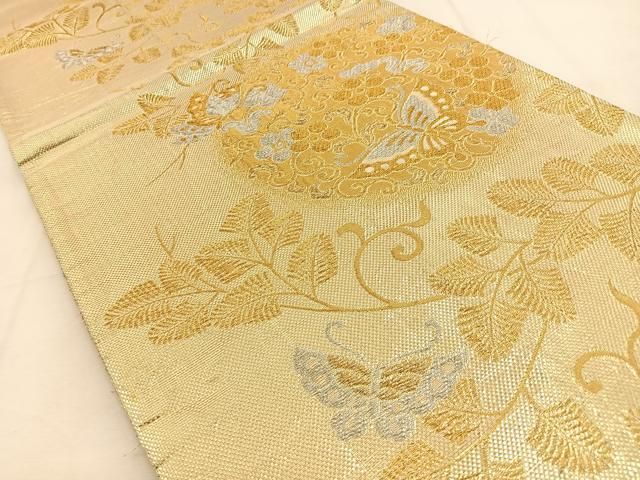 平和屋着物◎佐賀錦 六通柄袋帯 花蝶文 金銀糸 正絹 逸品