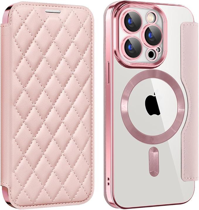 MuZiF iPhone 15 Pro Max 用 ケース 手帳型 Magsafe対応 クリア 背面 透明 キルティング 高級なPUレザー スマホケース カード収納 おしゃれ 韓国 人気財布型 カバー 軽量 アイフォン15 Pro Max