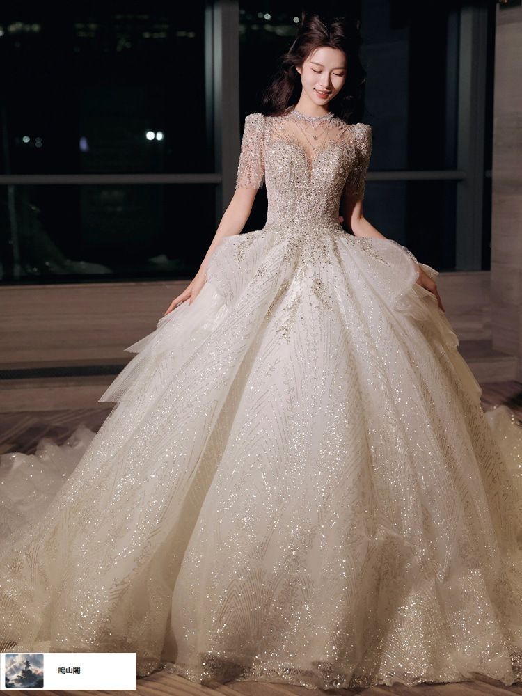 送料無料 フレンチプリンセススタイル ウェディングドレス 小柄花嫁向け 感重工刺繍 豪華宮廷デザイン 主役ドレス-8.14LYC680夏の新生活