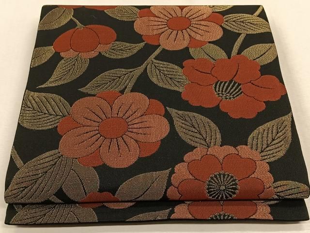 平和屋着物○九寸名古屋帯 唐織 エ霞草花文 正絹 逸品 CAAZ0334dy