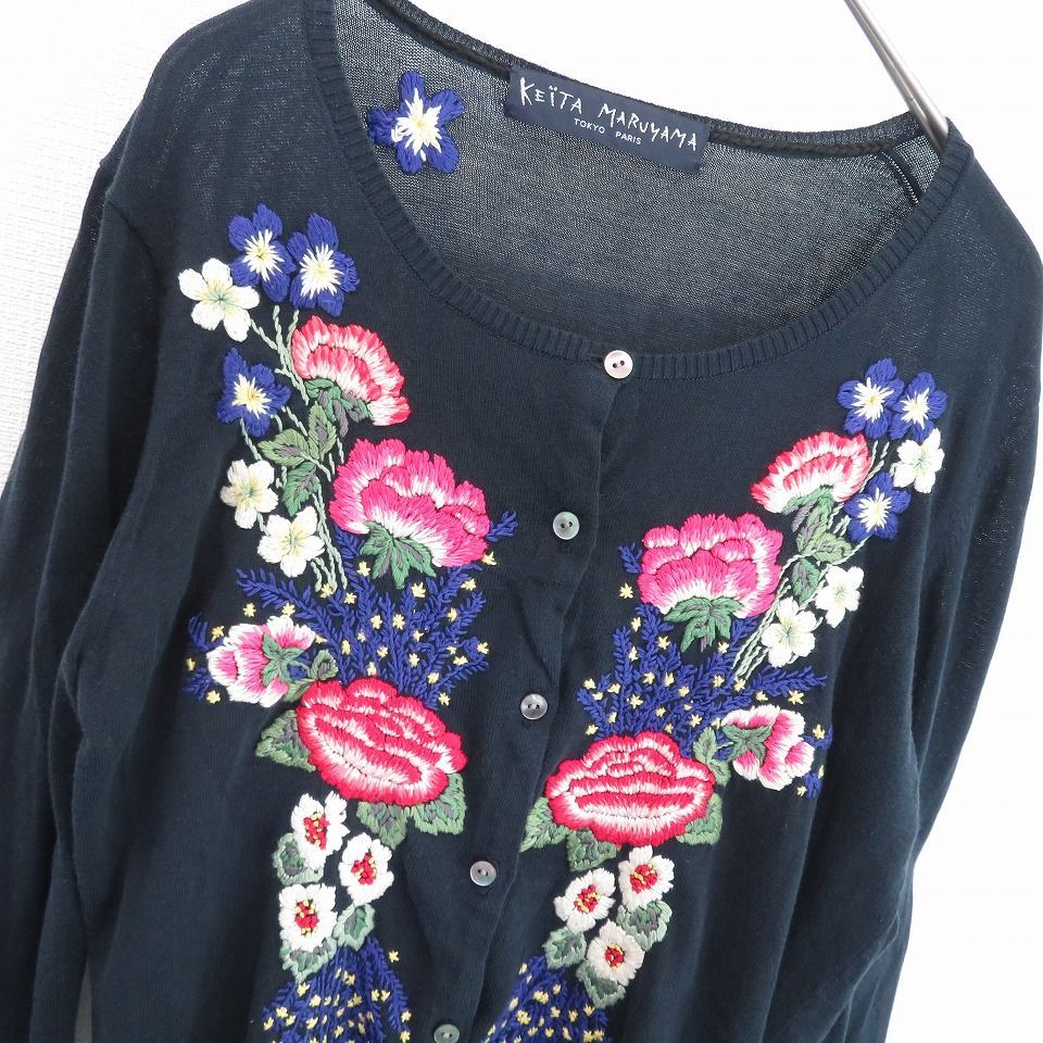 KEITA MARUYAMA TOKYO PARIS - 美品　ケイタマルヤマ　花柄　刺繍　フラワーカーディガン　桜　ネイビー KEITA MARUYAMA TOKYO PARIS - 美品 ケイタマルヤマ 花柄 刺繍