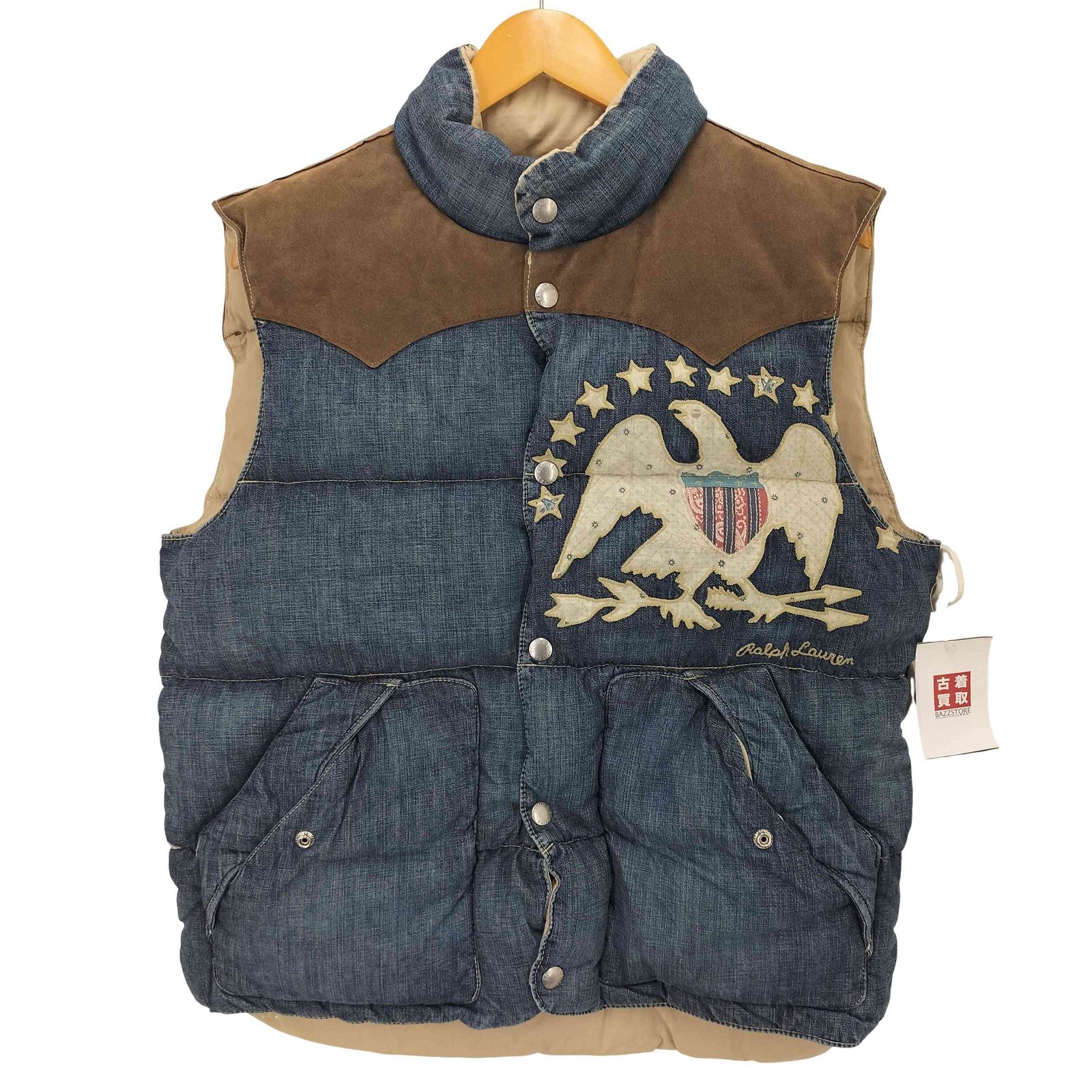 デニムアンドサプライ ラルフローレン DENIM u0026 SUPPLY RALPH LAUREN イーグルデザイン 異素材切替インディゴダウンベスト Y2K メンズ JPN：M 