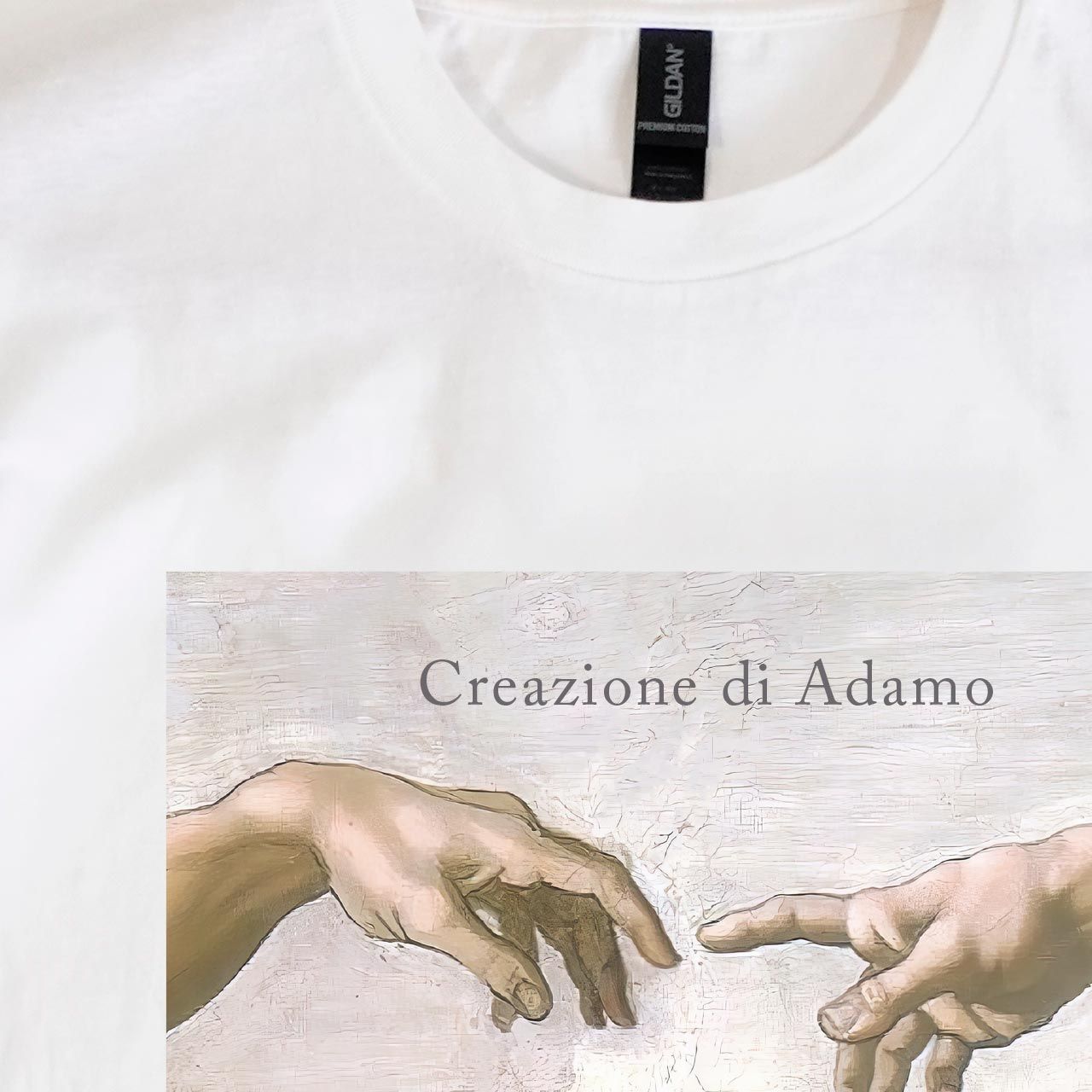 アダムの創造 ミケランジェロ 半袖 Tシャツ ホワイト GILDAN(ギルダン) 5.3オンス 男女兼用【RAF】Creazione di Adamo Michelangelo S/S TEE 631801