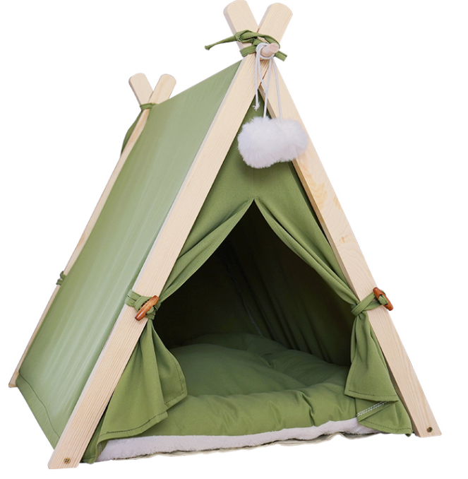 JPMG ペットテント（高さ63CM、長さ60CM、幅55CM）天然松木素材使用、犬小家、猫小家Z06