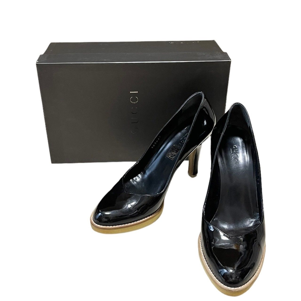 GUCCI グッチ パテントレザークレープソールパンプス エナメル加工 