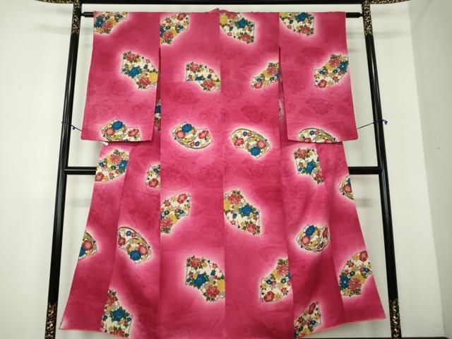 平和屋着物●アンティーク 大正ロマン 小紋 地紙花文 暈し染め 正絹 DAAY1418ps