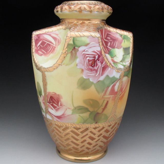 オールドノリタケ 金盛り薔薇花籠絵 花瓶 22cm - メルカリ