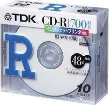TDK CD-Rデータ用700MB 48倍速ホワイトプリンタブル 5mm厚ケース入り10枚パック CD-R80TWX10S
