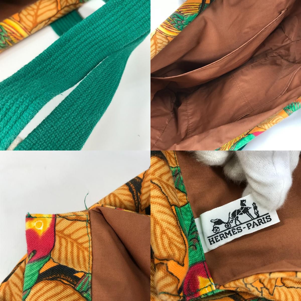 HERMES エルメス トートバッグ バードモチーフ 鳥柄 キャンバス