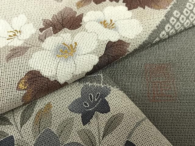 平和屋着物○藤倉守正 本塩沢 やまだ織 訪問着 手描き 草花文 金彩  