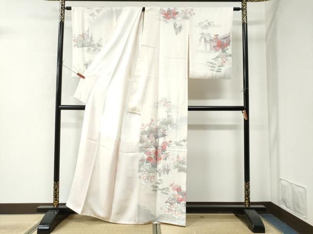 平和屋着物○訪問着 駒刺繍 扇面霞花松文 金彩 正絹 逸品 DAAT1491tw