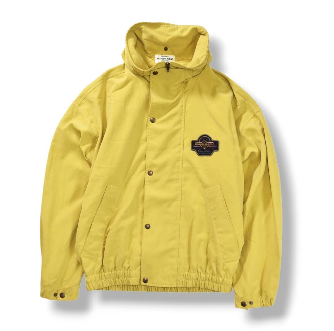 90s ヴィンテージ マンシングウェア Munsingwear ピーチスキン フーデット ジャケット ブルゾン ジャンパー ジップアップ L マスタード ゴルフ カジュアル ウェア メンズ