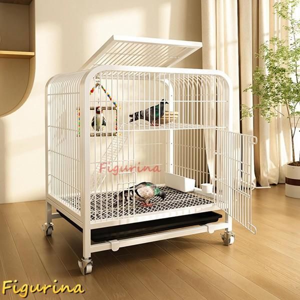 鳥かご 金属 大型 白色 60×45×66cm オカメ インコ 文鳥 鳩 鳥籠 車輪付き 鳥ケージ 複数飼い 観賞用 繁殖用 屋内|屋外用