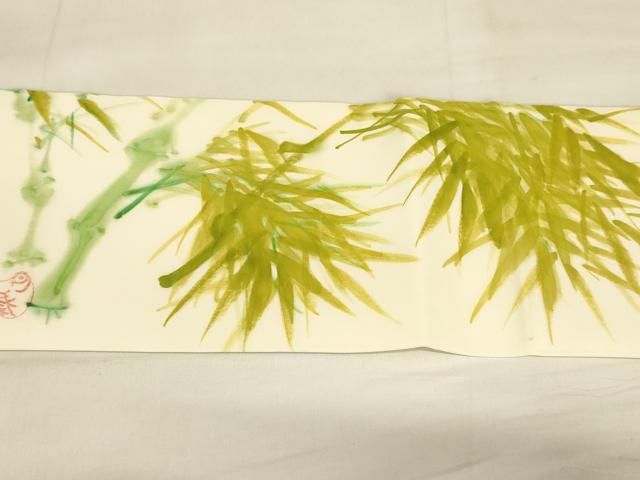 平和屋着物◎塩瀬 九寸名古屋帯 作家物 手描き 草花文 正絹 逸品