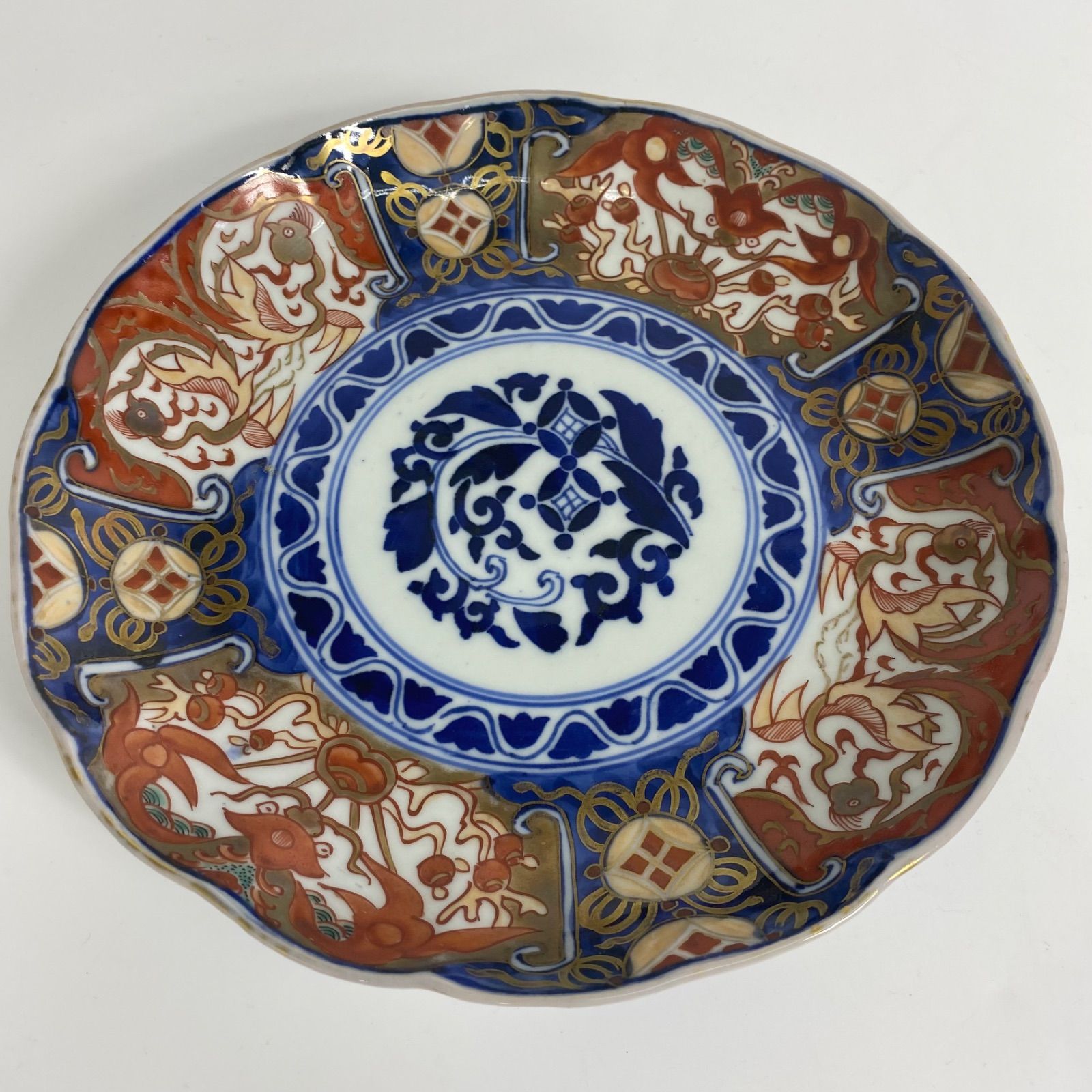 骨董 アンティーク 古伊万里 色絵 柘榴図 七寸皿 皿 丸皿 金継ぎ
