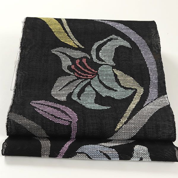 新古品】 夏物 名古屋帯 紬 手織り 正絹 九寸 酒井栄一 手刺繍