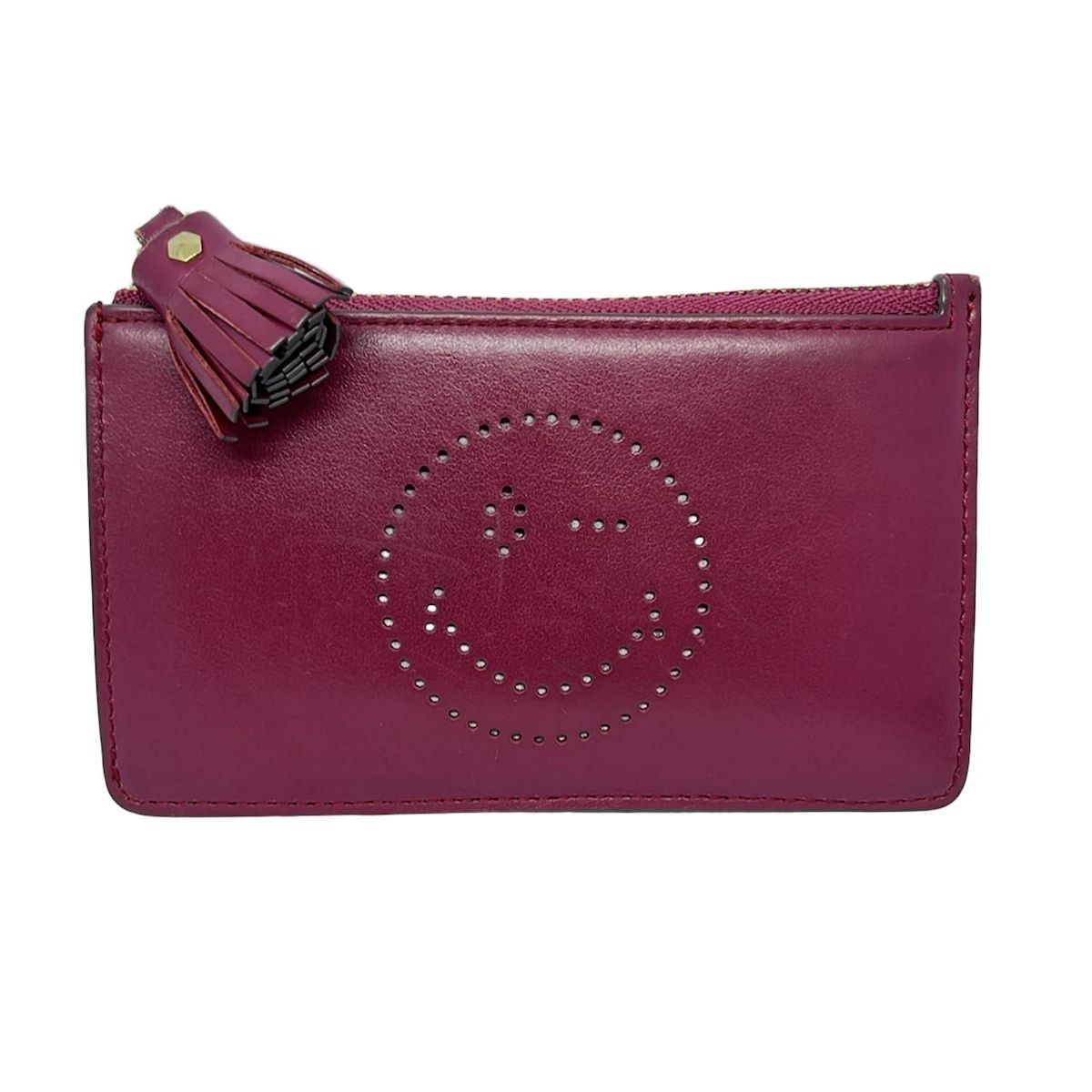 Anya Hindmarch アニヤハインドマーチ コインケース - ボルドー パンチング カードケース付き キーリング付き レザー