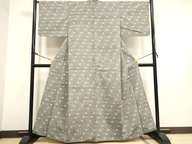 平和屋着物▽上質な紬 単衣 琉球絣文様 正絹 逸品 DAAV5362az