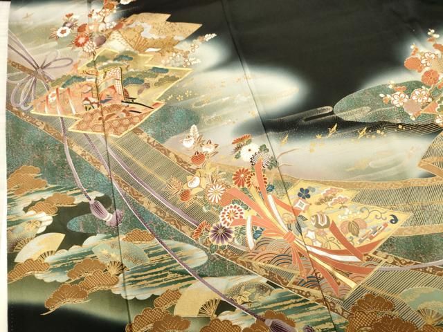 平和屋着物○豪華黒留袖 友禅 作家物 吉祥花文 暈し染め