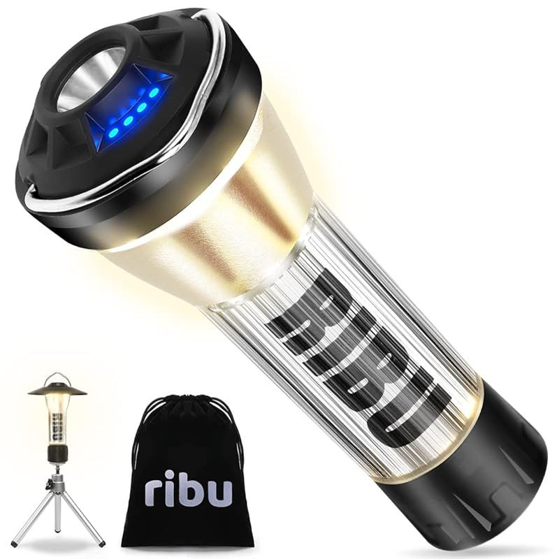 【1個入り・軽量90g】RIBU ランタン LED キャンプ ランタン 充電式 2600mAH 懐中電灯機能・4つ点灯モード・無段階調光・マグネットベース付き・収納袋付き・180-370LM調節可能・USB充電式・IP45防水