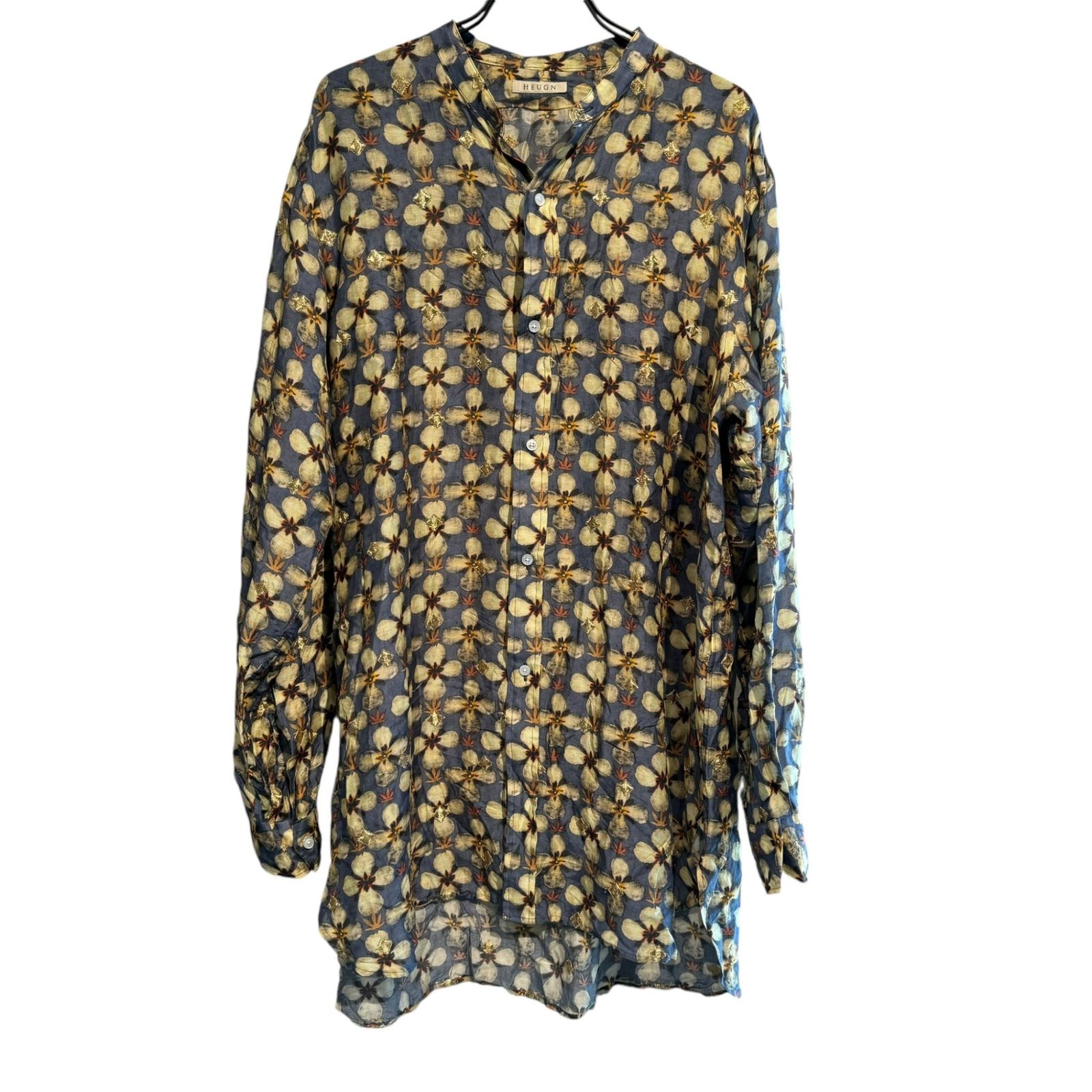 HEUGN Rob BAND COLLAR SHIRT GREEN PRINT 【公式通販】