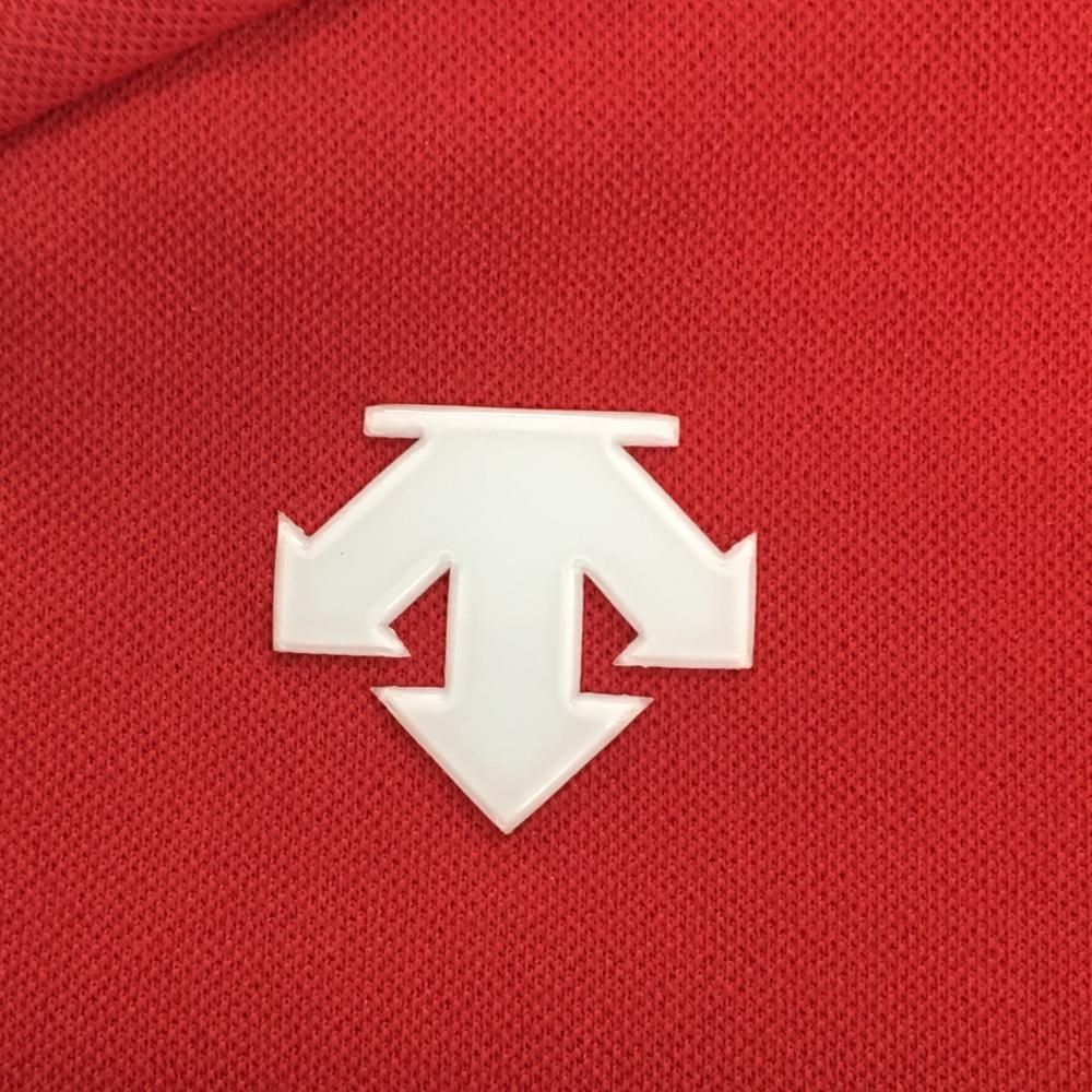 【超美品】デサントゴルフ 半袖ハイネックシャツ レッド×白 フロントロゴプリント 中田英寿 レディース M ゴルフウェア DESCENTE