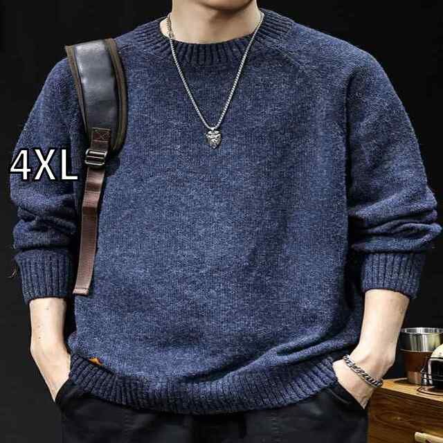 4XL 秋冬 コーデ メンズ 服 シンプル ファッション オシャレ 大人 かっこいい 大きいサイズ ストリート 紳士服 シェニールセーター ラウンドネック ニット カジュアル スタイル