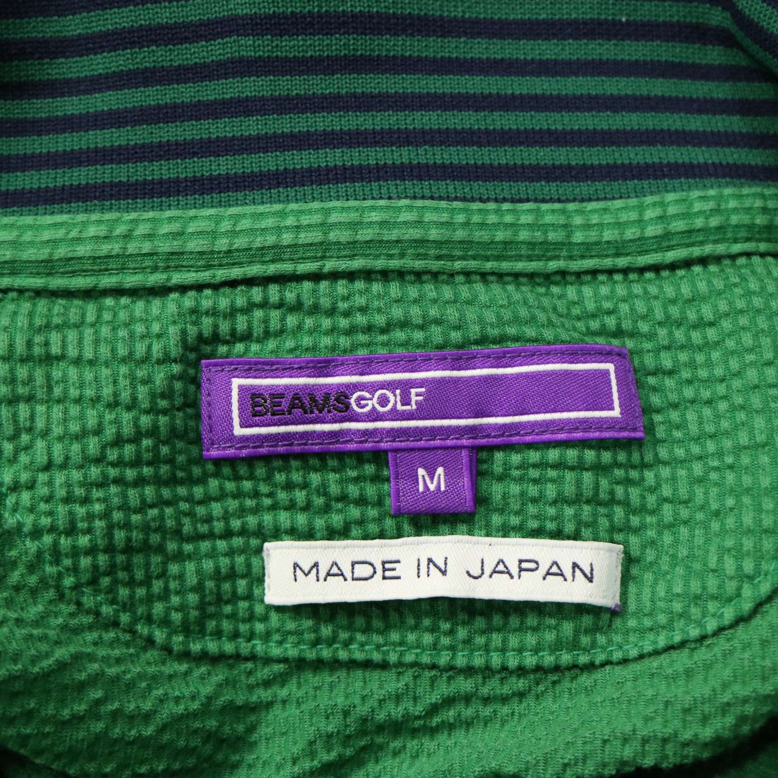 【美品 22SS】BEAMS GOLF ビームス ゴルフ 春夏 襟裏ロゴ★ 半袖 シアサッカー ポロシャツ Sz.M メンズ 日本製 緑 美品 22SS】BEAMS GOLF ビームス ゴルフ 春夏 襟裏ロゴ☆ 半袖