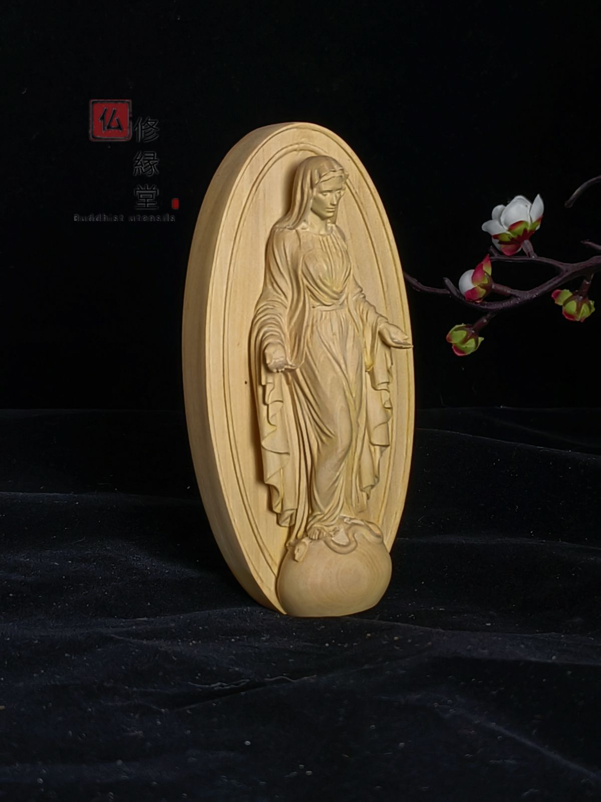 修縁堂】珍品 木彫仏像 聖母マリア キリスト教 彫刻 柘植材 仏師