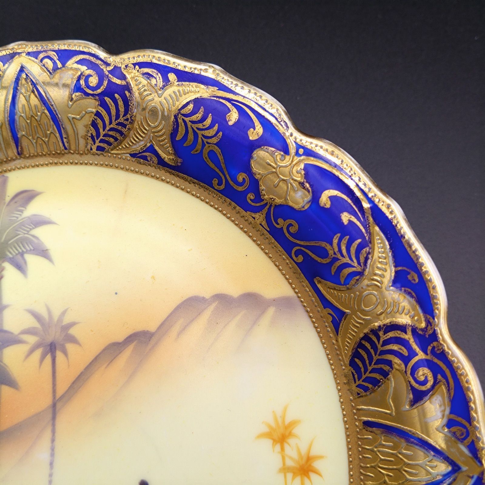 1847 【明治アンティーク】オールドノリタケ　風景図　手提皿　時代 オールドノリタケ 風景画 絵皿 飾り皿 ヴィンテージ